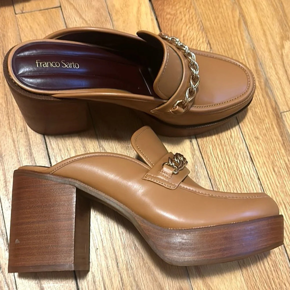 NEW Franco Sarto Tan Katra Clog Block Heel Slip On Platform Mule Size 10 - Picture 4 of 11